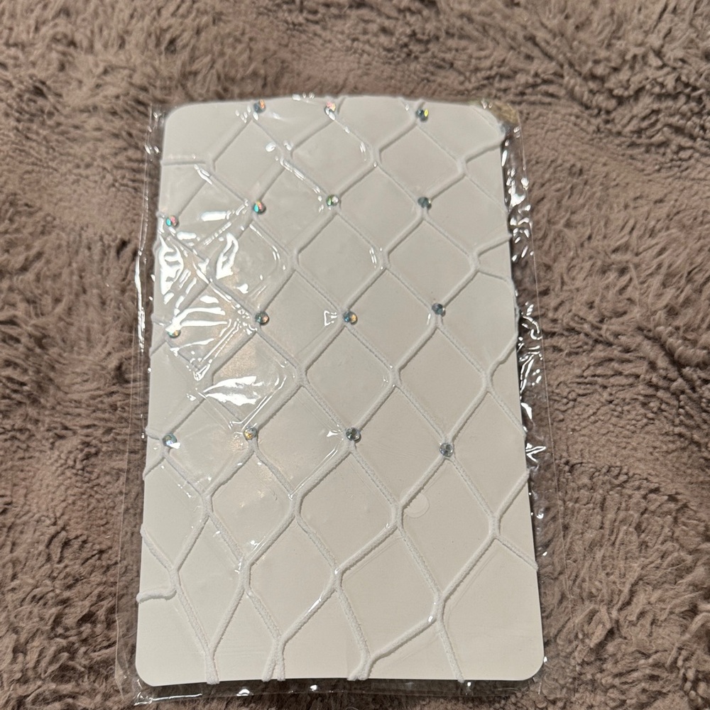 Elegant White Quilted Fishnet Leggings with Rhinestones